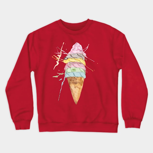 Melting Ice Cream Delight - Handpainted Watercolor Sugar Cones with Soft Serve Icecream Crewneck Sweatshirt by Maddyslittlesketchbook